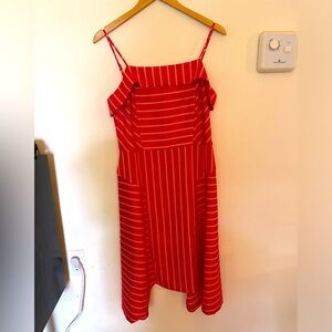 BANANA REPUBLIC red striped midi strap dress